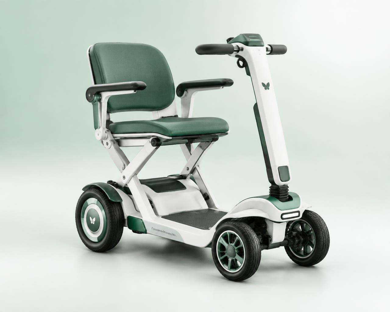 Folding electric mobility scooter in white and green